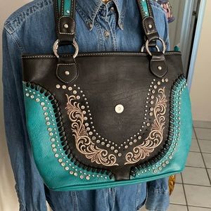 teal and Black Authentic Montana West leather bag EUC